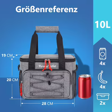 Large Foldable Cooler Bag for On-the-Go, Insulated Bag, Thermos Bag, Cooler Bag for Food & Drinks, Portable Cooler Box for Camping, Beach, BBQ, Grilling, Picnic, Hiking, Shopping, Gray (10L)