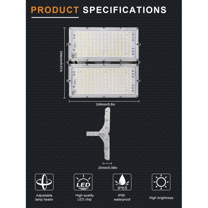 Ankishi LED Floodlight Outdoor, IP65 Waterproof, Super Bright 6500K Cool White Outdoor Light 30000LM Outdoor Floodlight Spotlight for Sports Field, Garage, Garden, Backyard (Cool White, 4 PACK 200W)