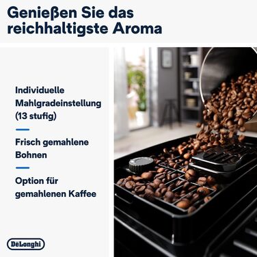 De'Longhi Magnifica Start ECAM222.20.B, fully automatic coffee machine with milk frother, for cappuccino, with espresso direct selection and 2x espresso function, 13-stage conical grinder, 1450 W, Black. Fully automatic coffee machine with touch display.