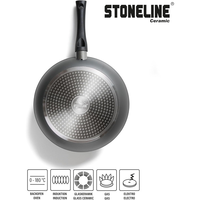 STONELINE набір керамічних сковорідок 3 шт. 20/24/28 см, індукція, антипригарне покриття з кам'яними частинками, без PFAS, для всіх плит і духовки