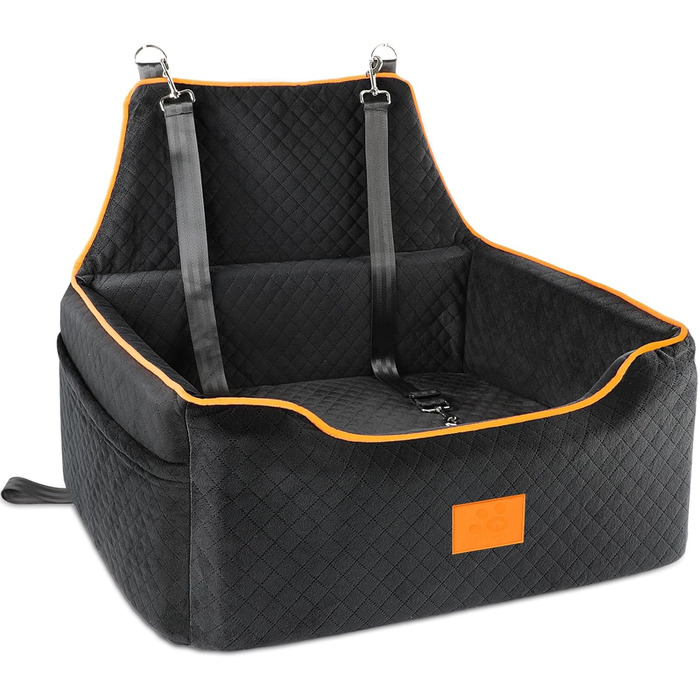GL GLENSLAVE Dog Car Seat for Medium/Large Dogs - Elevated Pet Seat for Dogs Up to 25kg or 2 Small Dogs - Removable & Washable with Thick Cushions & Storage Pockets (Black)