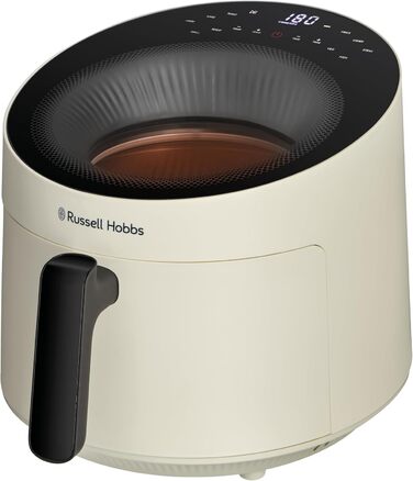 Russell Hobbs Hot Air Fryer 5L [10 Programs | with Viewing Window] AirFryer (Oil-free Frying, Frying, Grilling, Roasting, Baking, max 200°C, Dishwasher Safe, Cream) SatisFry Panoramic 27421-56