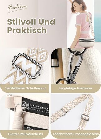 Жіноча сумка через плече FerLord з широким ременем, поясна сумка (бананка) з 3 відділеннями, стильна сумка-мішечок з PU шкіри, бежевий колір