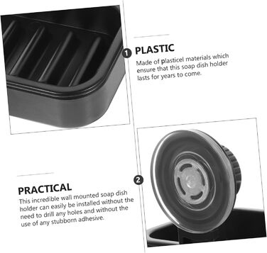 Настінний диспенсер для мила з присосками, мильниця, тримач для ванної кімнати та кухні, без інструментів, міцний та простий у встановленні, чорний