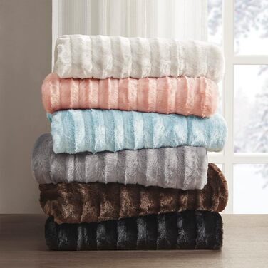 Плед Madison Park Duke Luxury: м'який, пухнастий, з довгого хутра, 50x60 см, блакитний