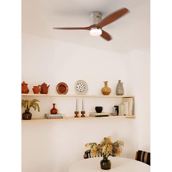 Вентилятор стельовий WINDCALM M/ з підсвічуванням, Нікель, колір дерева, Ø132см, 40W, DC-двигун, таймер, пульт, літньо-зимовий режим