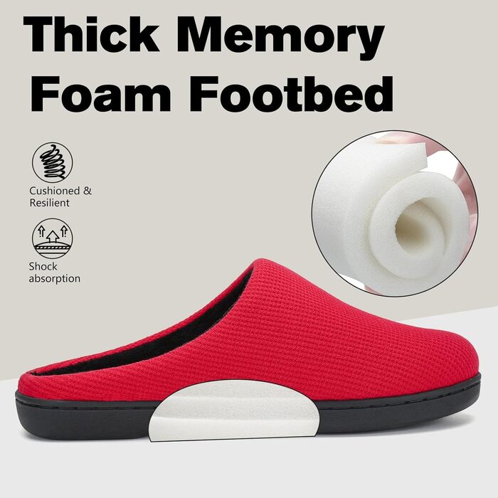 Домашні тапочки Mishansha для чоловіків та жінок, з піною з пам'яті, антиковзаючі, червоні, 36/37 EU