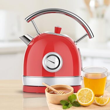 Cecotec Thermosense 420 Vintage Red Stainless Steel Kettle - 1.8L, 2200W, Temperature Display, 8 Cups