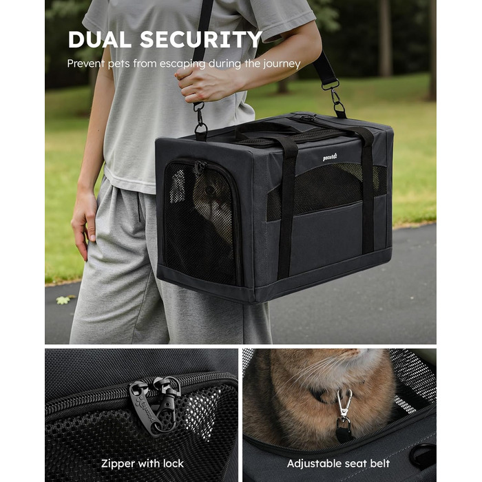 Транспортна сумка для котів Pecute, переносна сумка-бокс для котів та маленьких собак, легка, складна, для подорожей, темно-зелена (темно-сіра)