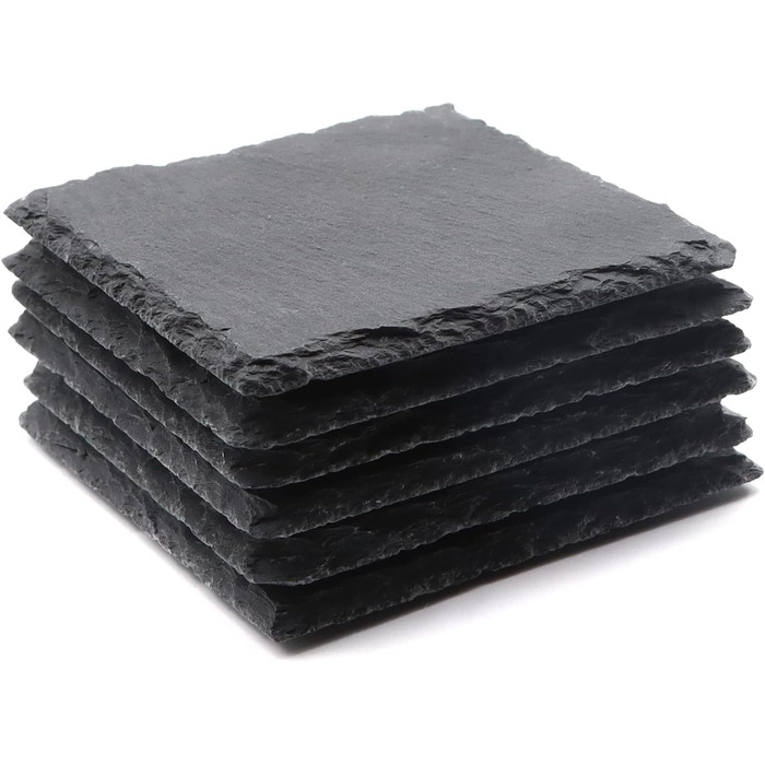 24 Round Slate Coasters, VIBRATITE 10.2 cm, Black Slate Coasters with Scratch-Resistant Bottom for Drinks, Bar, Kitchen, Home Decor (6 Piece Square)