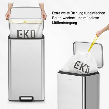Відро для сміття EKO Madison 30л з м'яким закриттям кришки, нержавіюча сталь, знімний внутрішній відерце, стійке до відбитків пальців, з 20 мішками для сміття 30л