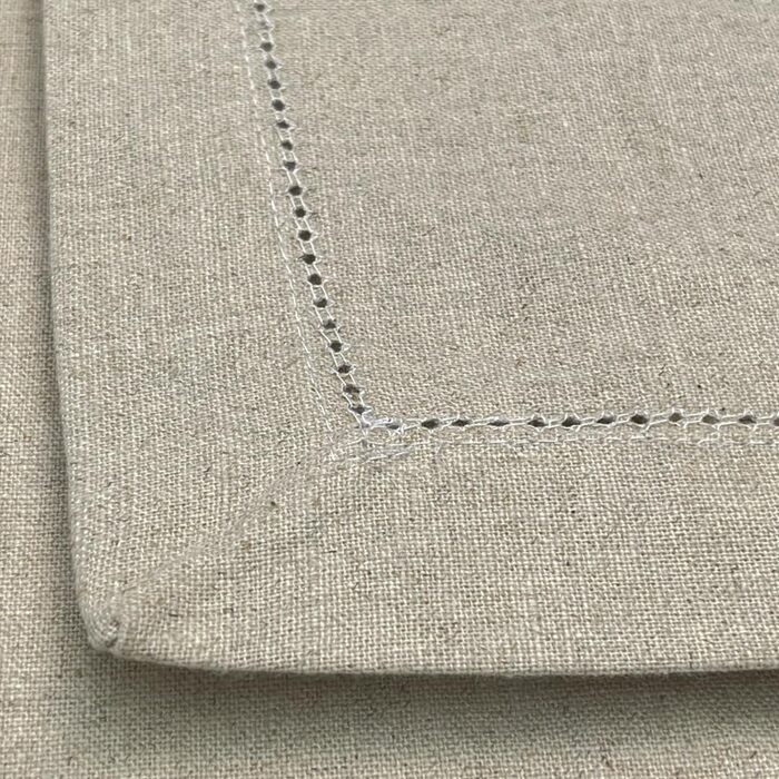 Sweet Needle Linen Napkins, Set of 12, Hemstitch Napkins, Natural Colors, 50x50cm, 100% European Washable Linen Napkins. Ideal for kitchen, Christmas, wedding, restaurant, and everyday use.