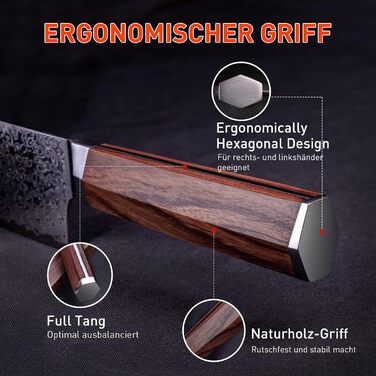Bread Knife Wavy Edge Damascus Bread Slicing Knife with Extremely Sharp 20 cm Blade Made of 67 Layers VG-10 Damascus Steel, Wooden Handle, Gift Box