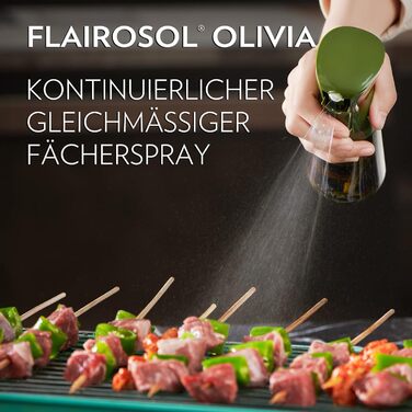 Скляний олійний спрей FLAIROSOL OLIVIA 200 мл, безперервне розпилення, контроль порцій, для кухні, салатів, грилю, випічки, зелений