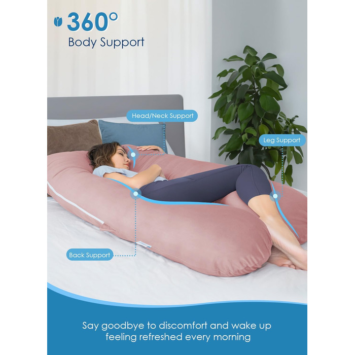 Охолоджуюча подушка для вагітних QUEEN ROSE, 140 см, U-подібна форма, рожева, знімний шовковистий чохол