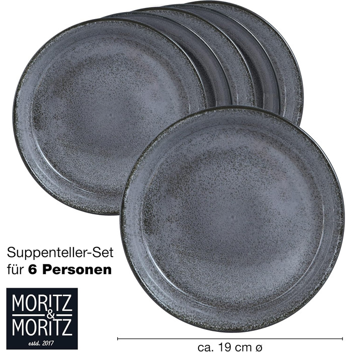 Набір супових тарілок Moritz & Moritz VIDA (6 шт) Anthracite - порцеляна, для посудомийної машини та мікрохвильової печі