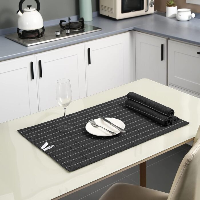 Puomue Microfiber Kitchen Towels and Dishcloths Set, 66 x 45 cm and 30.5 x 30.5 cm, Set of 12 Lint-Free Dishcloths for Drying Dishes (black)