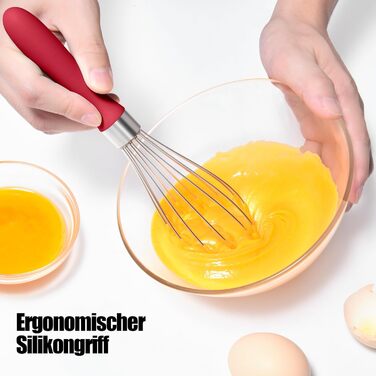Міксер ручний Doosu 28 см з нержавіючої сталі, 8 гнучких дротів для збивання, перемішування та приготування їжі (червоний)