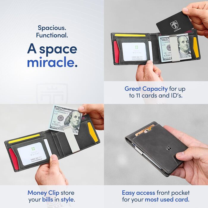 Чоловічий гаманець TRAVANDO Autin з RFID-захистом, з кліпсою для грошей, чорний/помаранчевий (Slim, сірий)