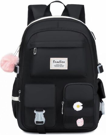 Шкільний рюкзак YAMTION для підлітків, 15.6 дюймів, чорний. Підходить для школярів, студентів середньої та вищої школи.
