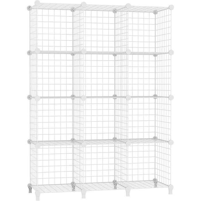 AWTATOS Regal 12 Regal Wire Cube Stackable Shelf Cube DIY Metal Grid Shelf Cube Bookshelf Cube Shelf With Doors For Living Room, Bedroom, Bathroom USCIH12BE (Large, White)