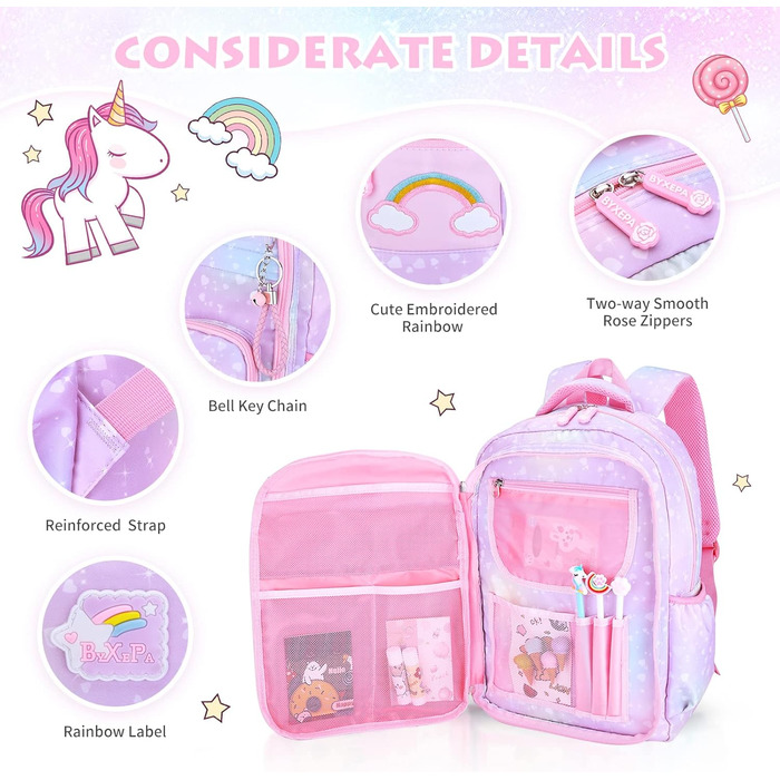 Рюкзак для дівчинки Schulrucksack фіолетовий, 43x35x17 см, велика місткість, з нагрудним ременем, для школи, 5-10 років