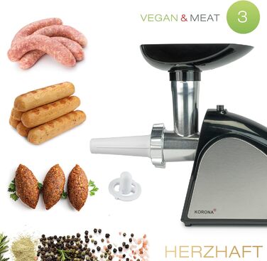 Korona 25200 Stainless Steel Meat Grinder & Food Filler Attachment - 400W | For Meat, Sausage, Kebabs & Pastries