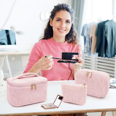 Набір косметичок для жінок: 3 шт. для макіяжу, подорожей та повсякденного використання (рожевий)