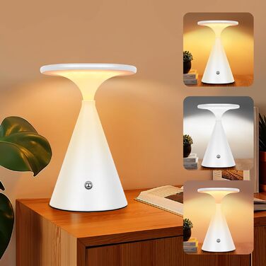 Настільна LED лампа акумуляторна бездротова 2 в 1 (індор/аудор) з димером, сенсорна, 3 кольори, біла (1 шт)