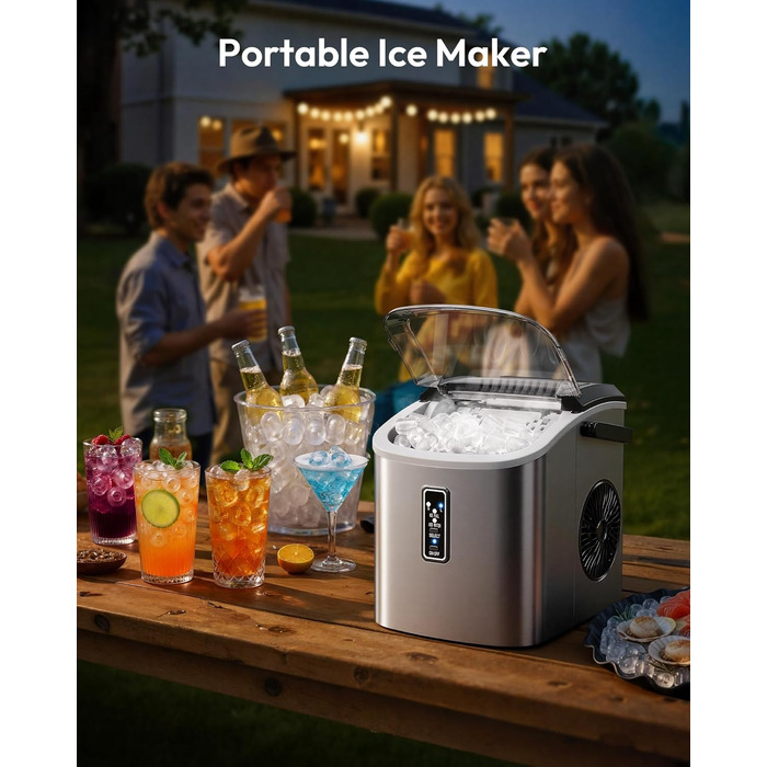 Машина для приготування льоду EUHOMY, чорна, 12 кг/день, самоочищення, 9 кубиків за 6 хвилин, 2 розміри, з ручкою, кошиком та лопаткою