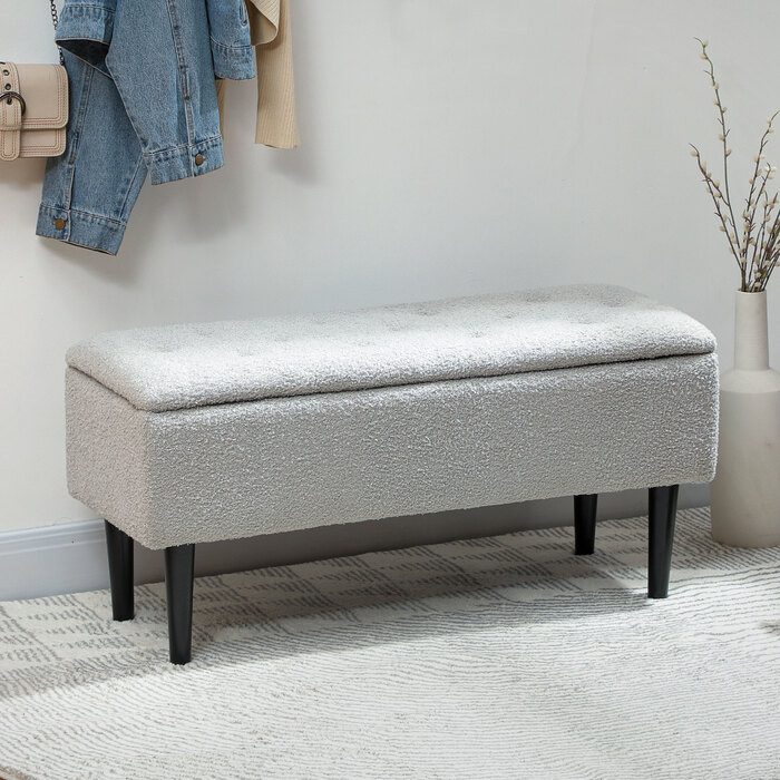 HOMCOM Лавка з місцем для зберігання, до 120 кг, оксамитова текстура, 95x38x45 см, сірого кольору