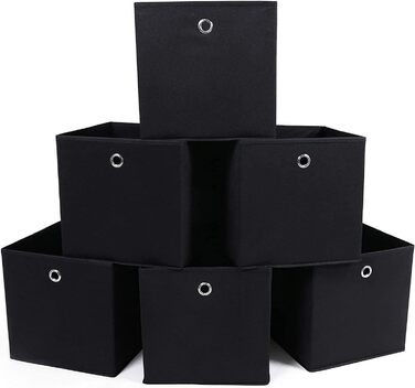 SONGMICS Storage Box, 6 Pack, Folding Box, Foldable Organizer, with Finger Hole, 30 x 30 x 30 cm, Black, RFB02H-3