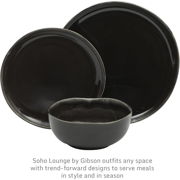 Набір посуду Gibson Soho Lounge Square (12 предметів, чорний, для 4 осіб), кераміка