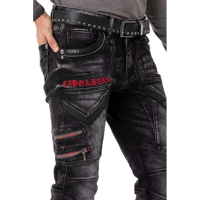 Чоловічі джинси Cipo & Baxx Destroyed | Розмір 40W/32L, Чорні | Модний стиль Biker