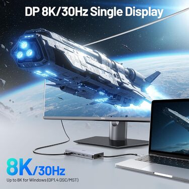 Док-станція USB-C для 4 моніторів: 13 в 1, 10Gbps, 100W PD, Ethernet, SD/TF, USB-A/C Hub для MacBook, Dell, HP (2 HDMI, DisplayPort, VGA)