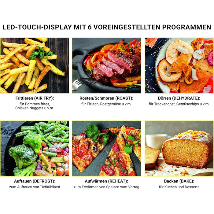 Фритюрниця-конвекційна піч Heißluftfritteuse Midnight Edition 7.6 л, 1800 Вт, 7 програм, чорний | Без олії, цифровий дисплей