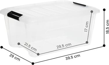 Iris Ohyama Storage Boxes with Lids, 60L, 4-Piece Set, Silver, Secure Closure, Stackable, Handles, for Bedroom, Closet, Office, Organization, BPA-Free Plastic, Storage Boxes, NTB-60 (Black, 15L/3-Piece Set)