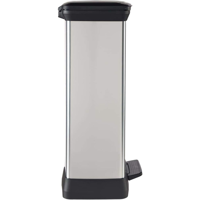 Сміттєвий відер Curver Deco Bin 50Л для кухні з педаллю, системою Soft-Close, герметичним кришкою та антивідбитковим покриттям, сріблясто-чорний (металевий ефект)