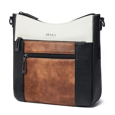 Сумка жіноча крос-боді Shrrie з екошкіри, чорно-коричнево-біла, з ременем для подорожей