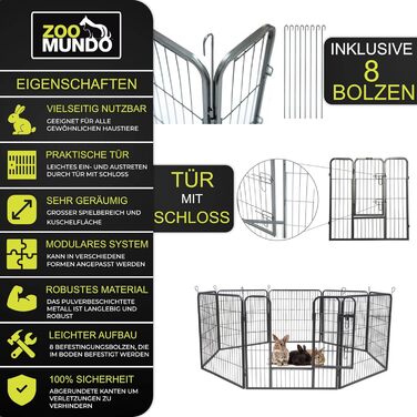 Zoomundo Забіг для цуценят 100см, XL: забіг для тварин, клітка, огорожа, загін для цуценят - Black Edition