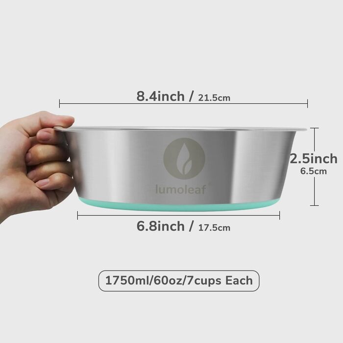 Набір мисок для собак LumoLeaf, нержавіюча сталь, великі, 2 x 3000 мл, з протиковзким силіконовим дном, для великих і середніх собак, миска для їжі та води, придатна для миття в посудомийній машині (подвійний набір)