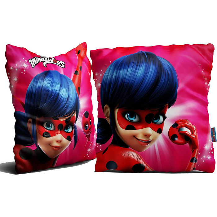 Декоративна подушка Miraculous Леді Баг 40x40 см для дітей, авто, дивану, реверсивна, з героями Марінетт, Адріан, Кет Нуар, Париж, до постільної білизни