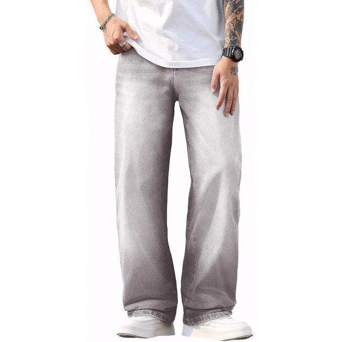 Джинси чоловічі JMIERR Baggy широкі, еластичні, вінтаж Y2K, світло-сірі, 3XL