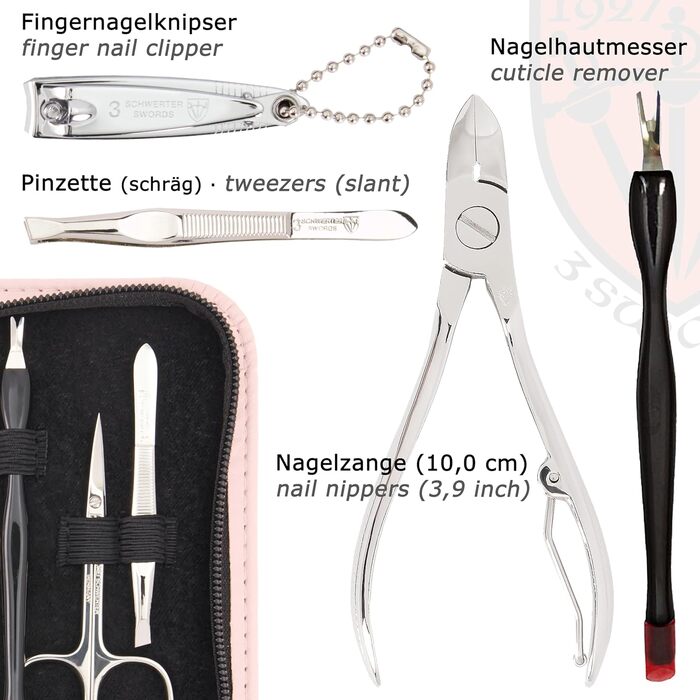 Набір для манікюру DREI SCHWERTER 'Torino' 6 предметів | Німецька якість | У футлярі з штучної шкіри | Шкірні ножиці, кусачки, пінцет, пилка, лопатка для кутикули