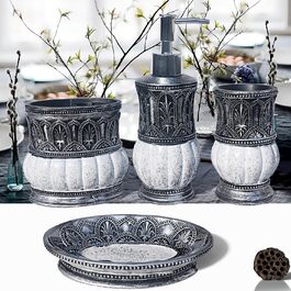 Набір аксесуарів для ванної кімнати Pumkins, ретро-стиль (сірий), 4 шт. (1 чашка, 1 тримач для зубних щіток, 1 мильниця, 1 дозатор мила)