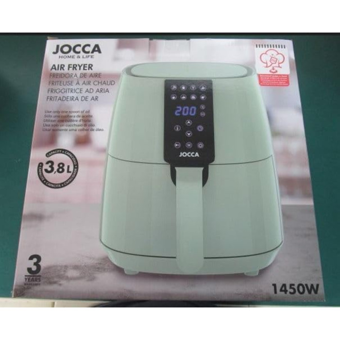 JOCCA Аерофритюрниця 3,8 л зелена, без олії, таймер, регульована температура, 1450 Вт, для здорового приготування