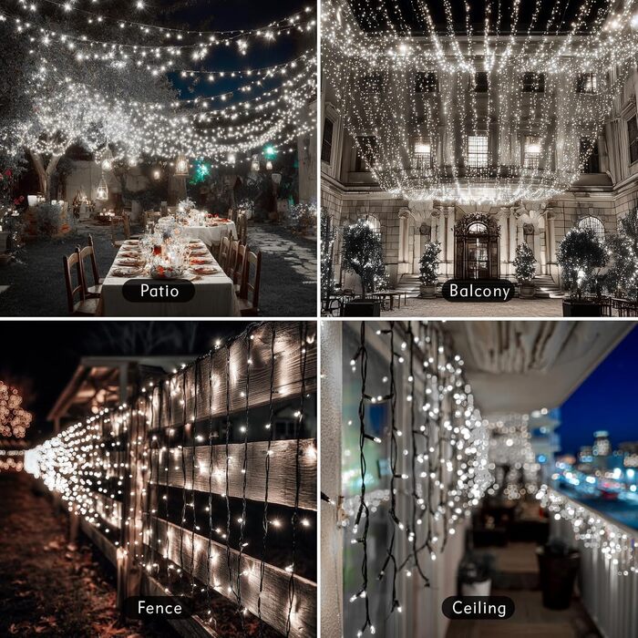 Гірлянда світлодіодна для прикраси саду, дому, на Різдво, 30м, 230 LED, тепле біле світло, 8 режимів, з пультом, вологостійка