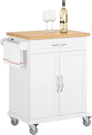 SoBuy Kitchen Trolley with Wheels - Kitchen Island with Countertop, Rolling Cart