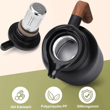 VETIN Thermos Flask with Tea Strainer 1.5L, Double-Walled 304 Stainless Steel Insulated Flask, Tea Pot Thermo with Temperature Indicator, Coffee Pot Thermo 10h Heat/16h Cold