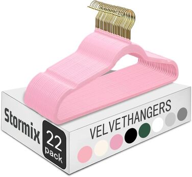 Набір з 22 велюрових плечиків для одягу Stormix, преміум-якість, для дорослих, неслизькі, для костюмів, сорочок, суконь, рожеві гачки